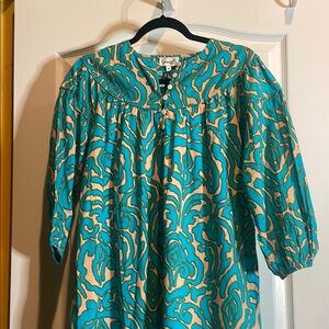 Garrie B. Turquoise and Beige Patterned Dress 👗 MAXI NWT Medium
